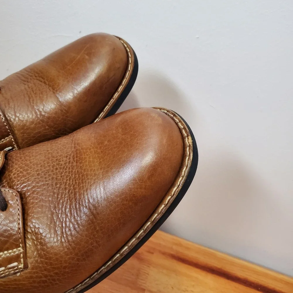 Johnston & Murphy Sheepskin Pebble Grain Leather Brown Dress Shoes Mens 9.5 M